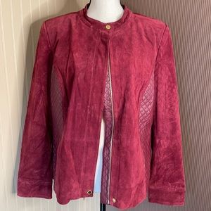 Red‎ jacket Isaac mizrahi maroon quilted Leather jacket size 16 gold hardware